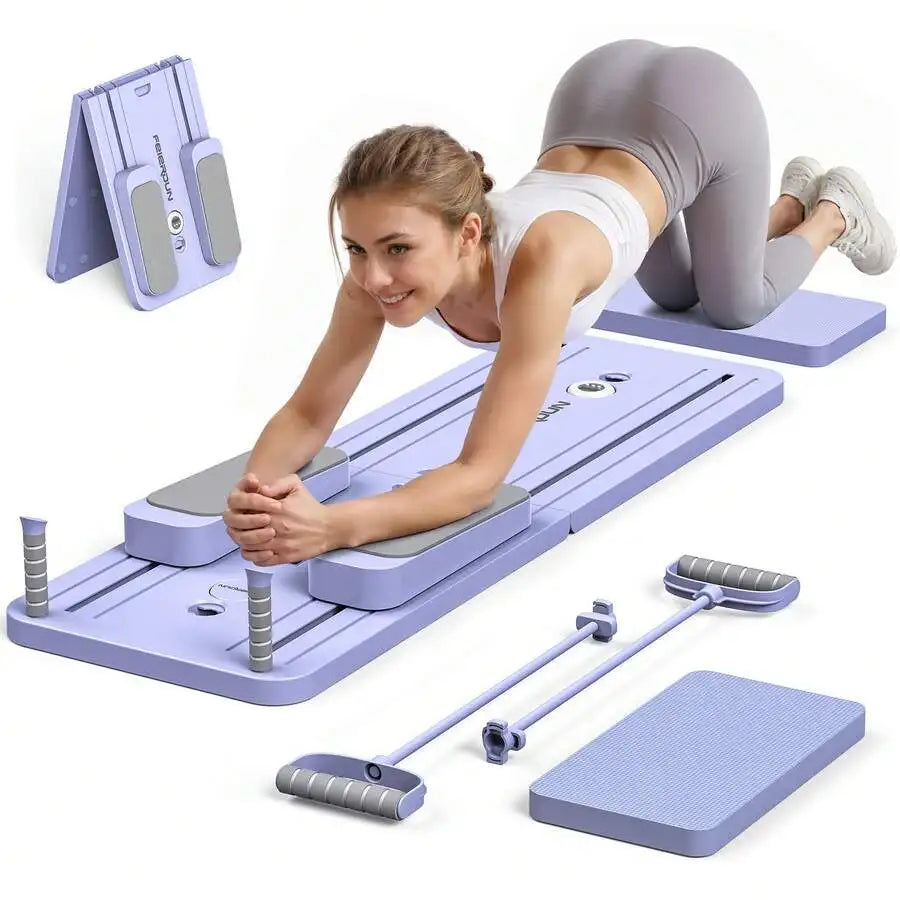 300 LBS Weight Capacity Multifunctional Fitness Board With Automatic Rebound, Core Training Ab Roller, Foldable Workout Machines - Full Body Workout Equipment, Home And Gym Pilates With Resistance Bands.Small Space Storage.