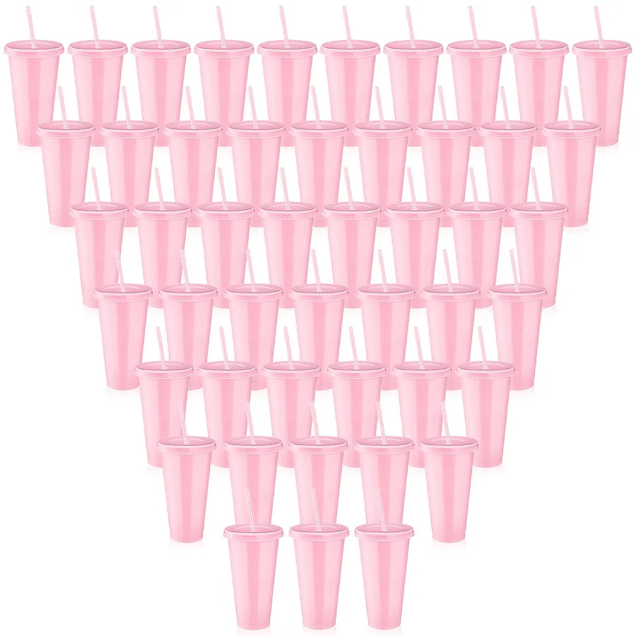 48-Pack Reusable Plastic Sports Cups - Pink, Black, and Clear Pastel Colors - Portable Coffee and Party Cups, Camping Water Bottles, Easy-to-Clean DIY Drink Cups for Weddings, Birthdays, Anniversaries, Picnics, and Easter (24