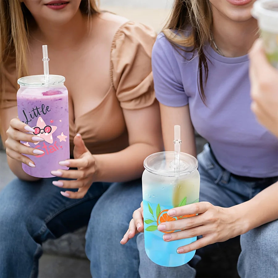 25/50 16 oz Single Layer Sports Cup, Christmas Plastic Juice Bottle with Sealed Lid and Straw, Clear Mason Bottle, Large Capacity Beverage Bottle (for Smoothies), Juice Shake Drink Cup, Bottle and Straw