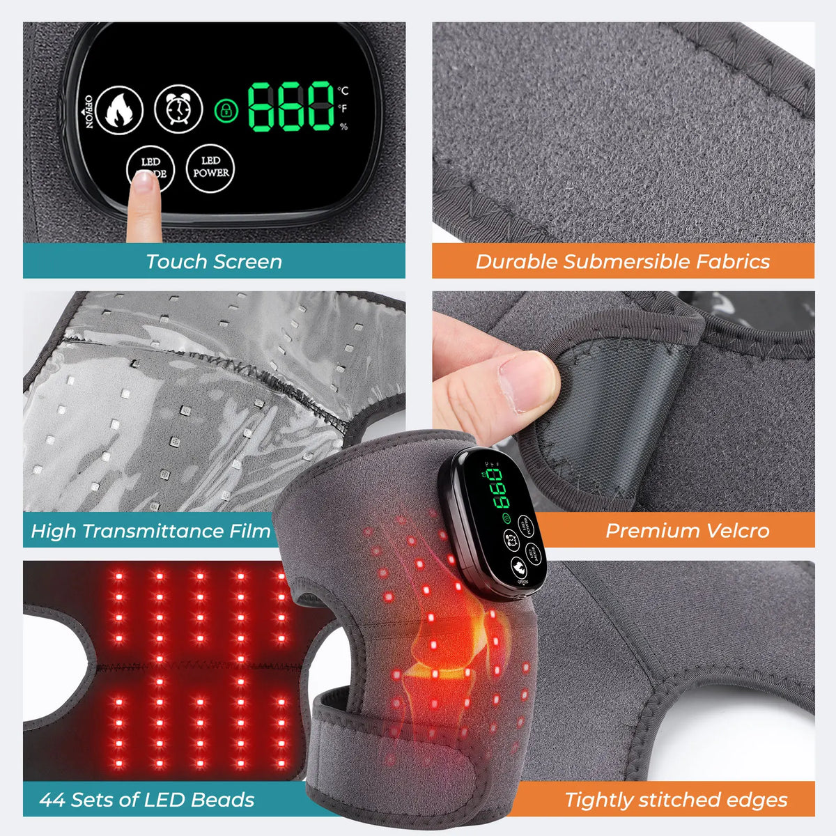 3-in-1 Heated Knee Wrap with 650nm&850nm Red Light, Cordless 5000mAh Knee Massager for Shoulder Elbow, Leg Joint Brace Muscle Relax