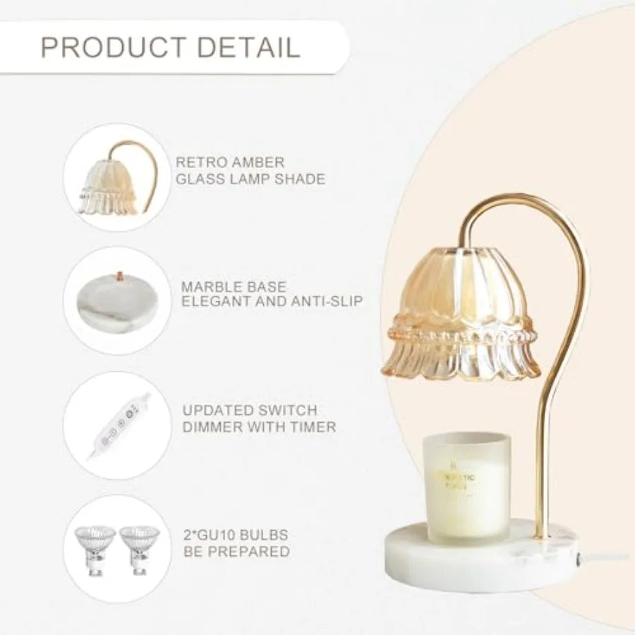 Candle Warmer Lamp with Timer and Dimmer, Electric Candle Lamp Warmer with 2 Bulbs for Scented Candle, Home Decor Gift for Her,