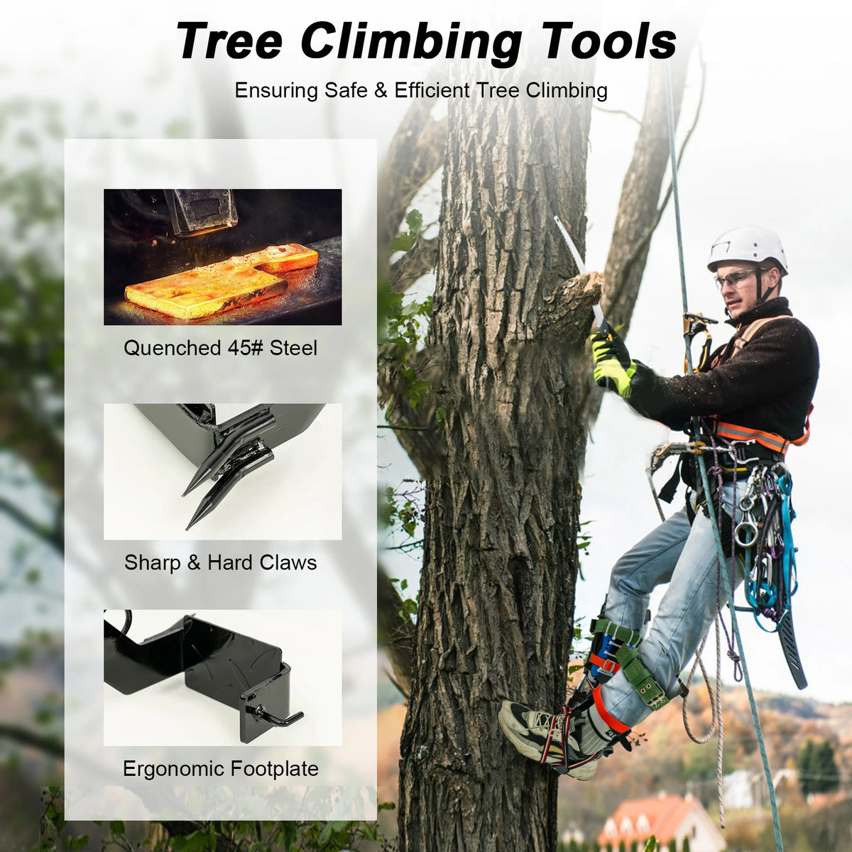 Tree Climbing Tool Arborist Spikes Kit 220lbs Load with Safety Harness Rope Foot Straps for Logging Hunting Fruit Picking Rescue
