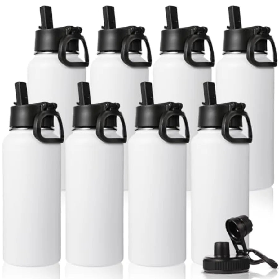 32 oz Insulated Water Bottles Bulk with 2 Lids Straw and Spout Lid,Stainless Steel Double Wall Water Bottle, Keeps Cold 24H and