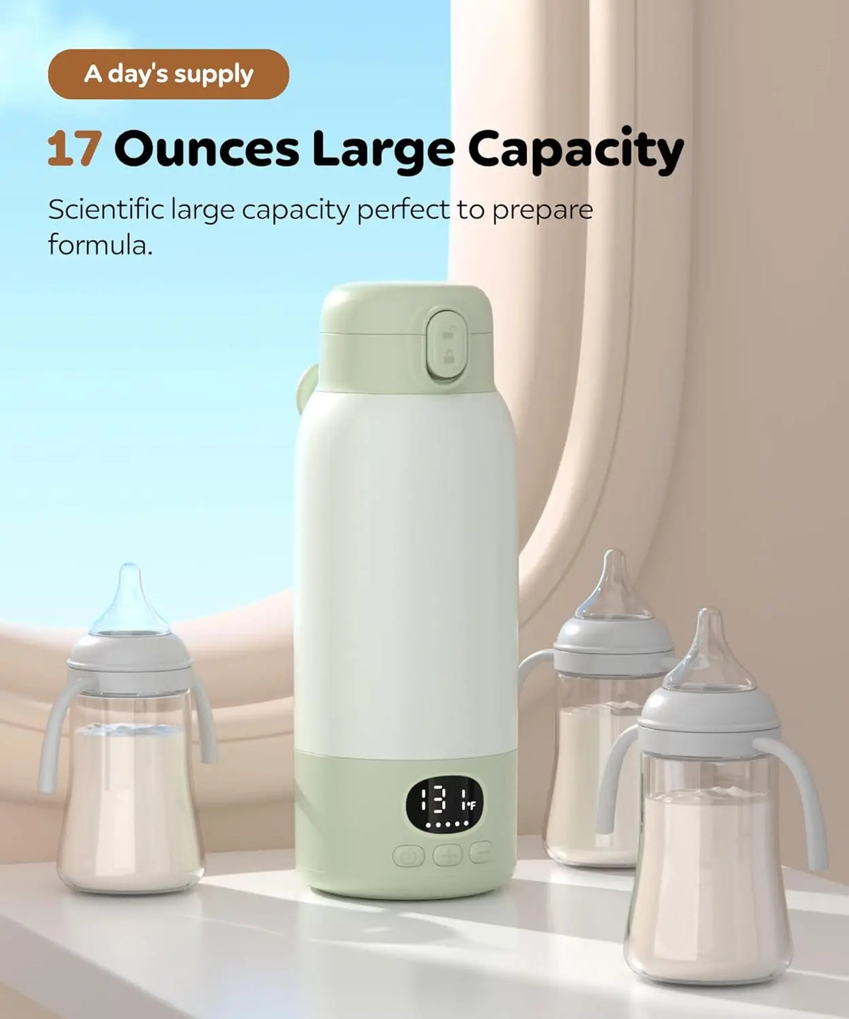 Portable Electric Heated Water Bottle 500ml Digital Display USB Rechargeable 55℃ Constant Temperature Large Battery Travel Picnic Baby Milk Warming Cup