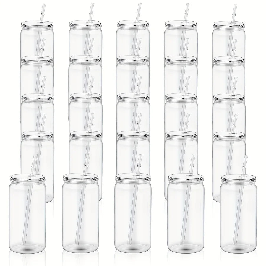 25/50 16 oz Single Layer Sports Cup, Christmas Plastic Juice Bottle with Sealed Lid and Straw, Clear Mason Bottle, Large Capacity Beverage Bottle (for Smoothies), Juice Shake Drink Cup, Bottle and Straw