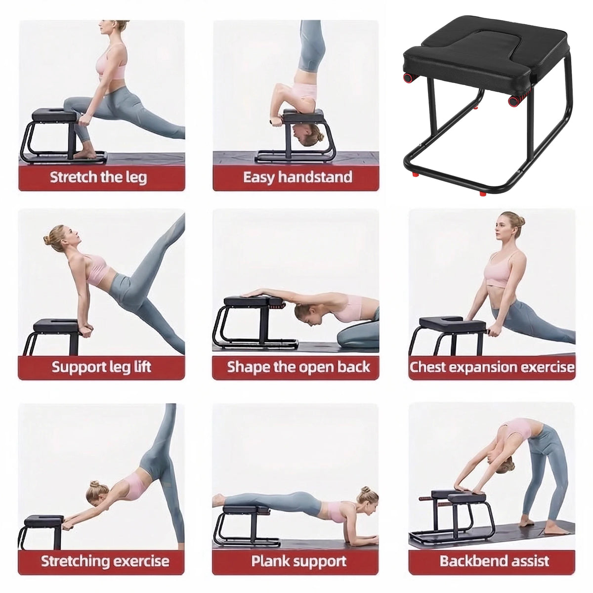 Yoga Inversion Chair for LOADING 550Lbs Handstand Trainer Bench with Anti-Slip Mat Metal Frame & PU Pads for Workout Fitness and Gym