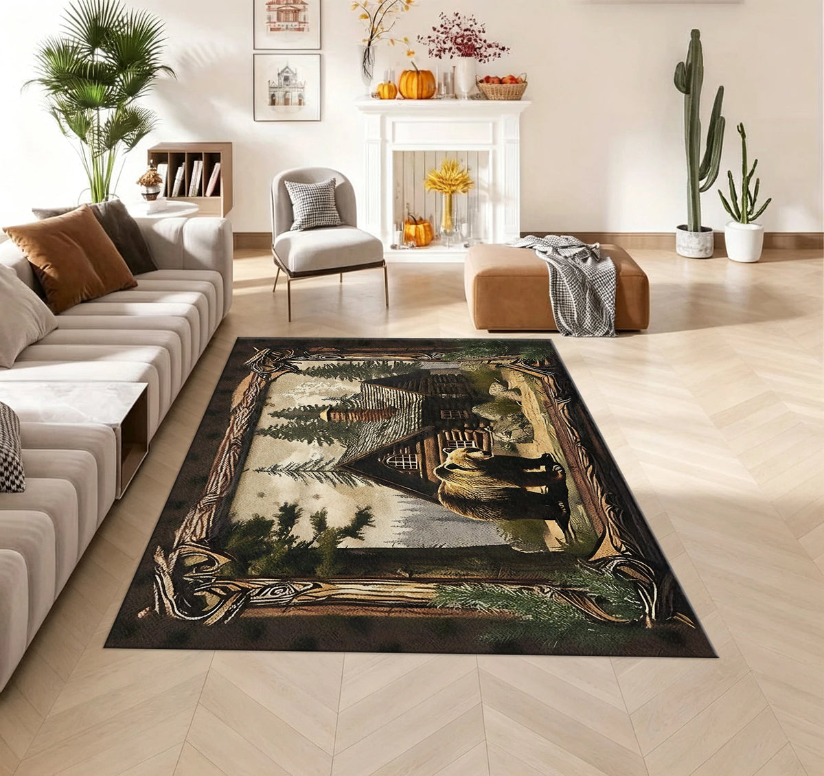 Rustic Style Cabin Bear Forest Print Carpet Mountain Wildlife Rug Home Carpet