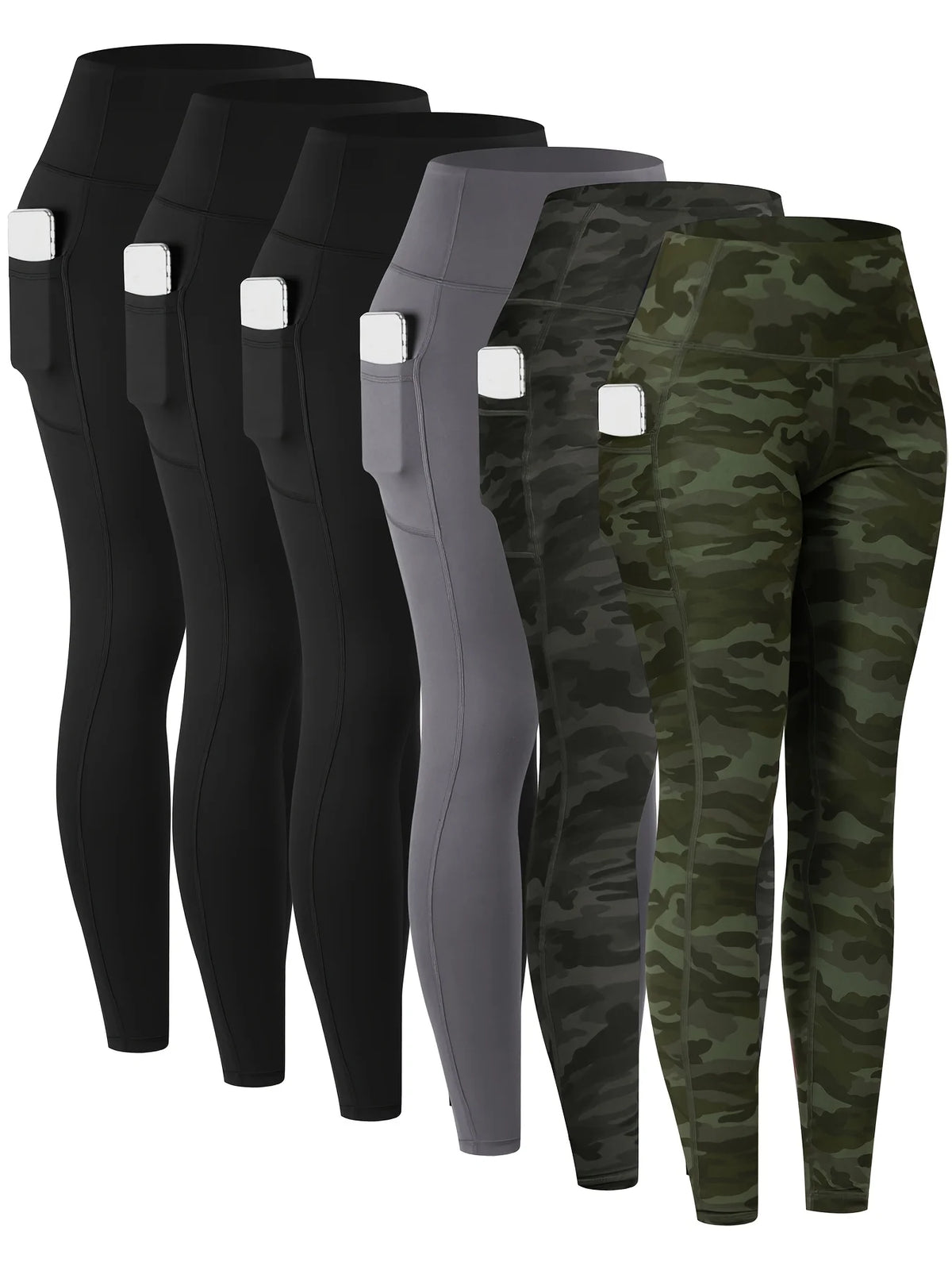 6Pcs Women High‑Waist Leggings With Pockets Soft Stretchy Workout Yoga Pants Tummy‑Control Athletic Running Gym Tights Casual Activewear For Ladies Daily Fitness