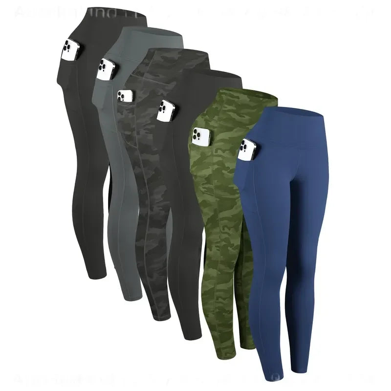 6Pcs Women High‑Waist Leggings With Pockets Soft Stretchy Workout Yoga Pants Tummy‑Control Athletic Running Gym Tights Casual Activewear For Ladies Daily Fitness