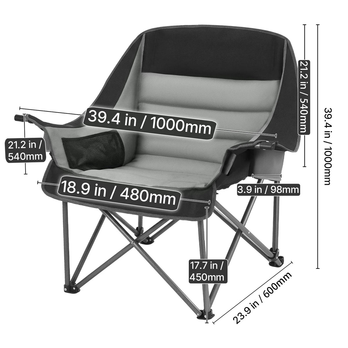 SucceBuy Oversized Camping Chairs Portable Padded Folding Camp Chairs with Cup Holders Wine Glass Holders for Outdoor Fishing