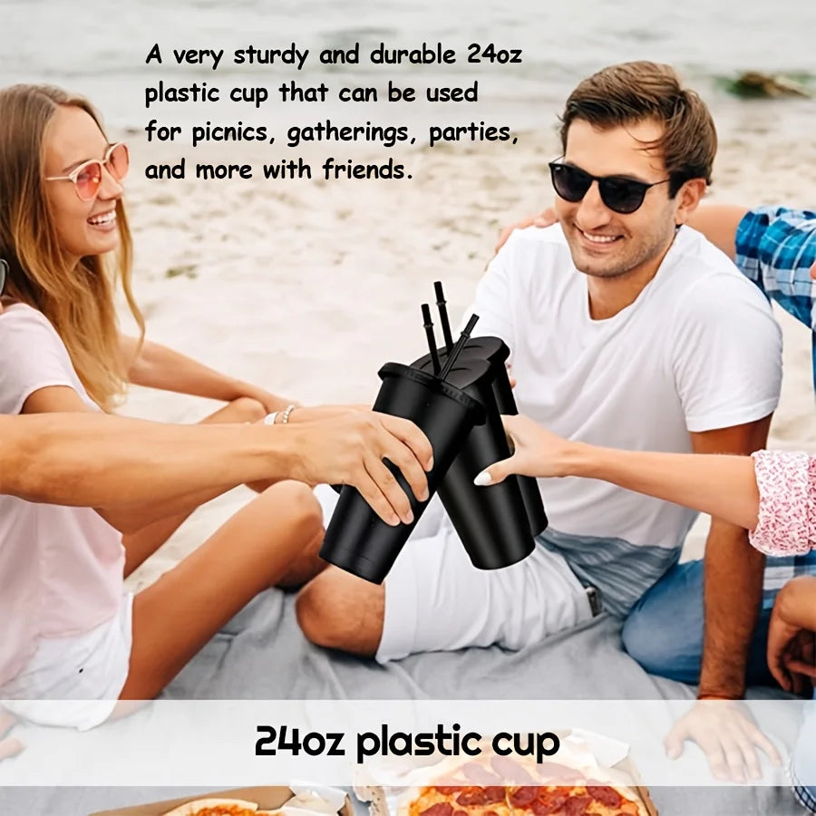 48-Pack Reusable Plastic Sports Cups - Pink, Black, and Clear Pastel Colors - Portable Coffee and Party Cups, Camping Water Bottles, Easy-to-Clean DIY Drink Cups for Weddings, Birthdays, Anniversaries, Picnics, and Easter (24
