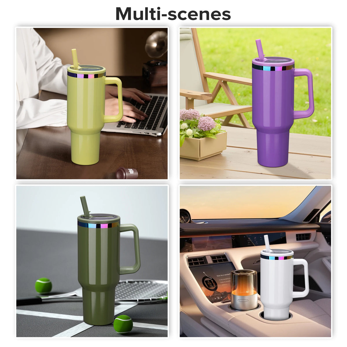 12 Pack 40 oz Rainbow Wide Mouth Tumbler with Handle, Suitable for Laser Engraving, Keeping Hot and Cold (Color Mixing)