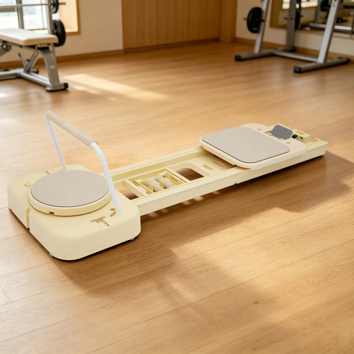 Foldable Pilates Fitness Board Portable with Tension Bands, Ab Wheel, Push-up Handles, Balance Board, Plank Stand, for Home Gym, Core Strength, Body Sculpting, Travel, Adjustable Resistance