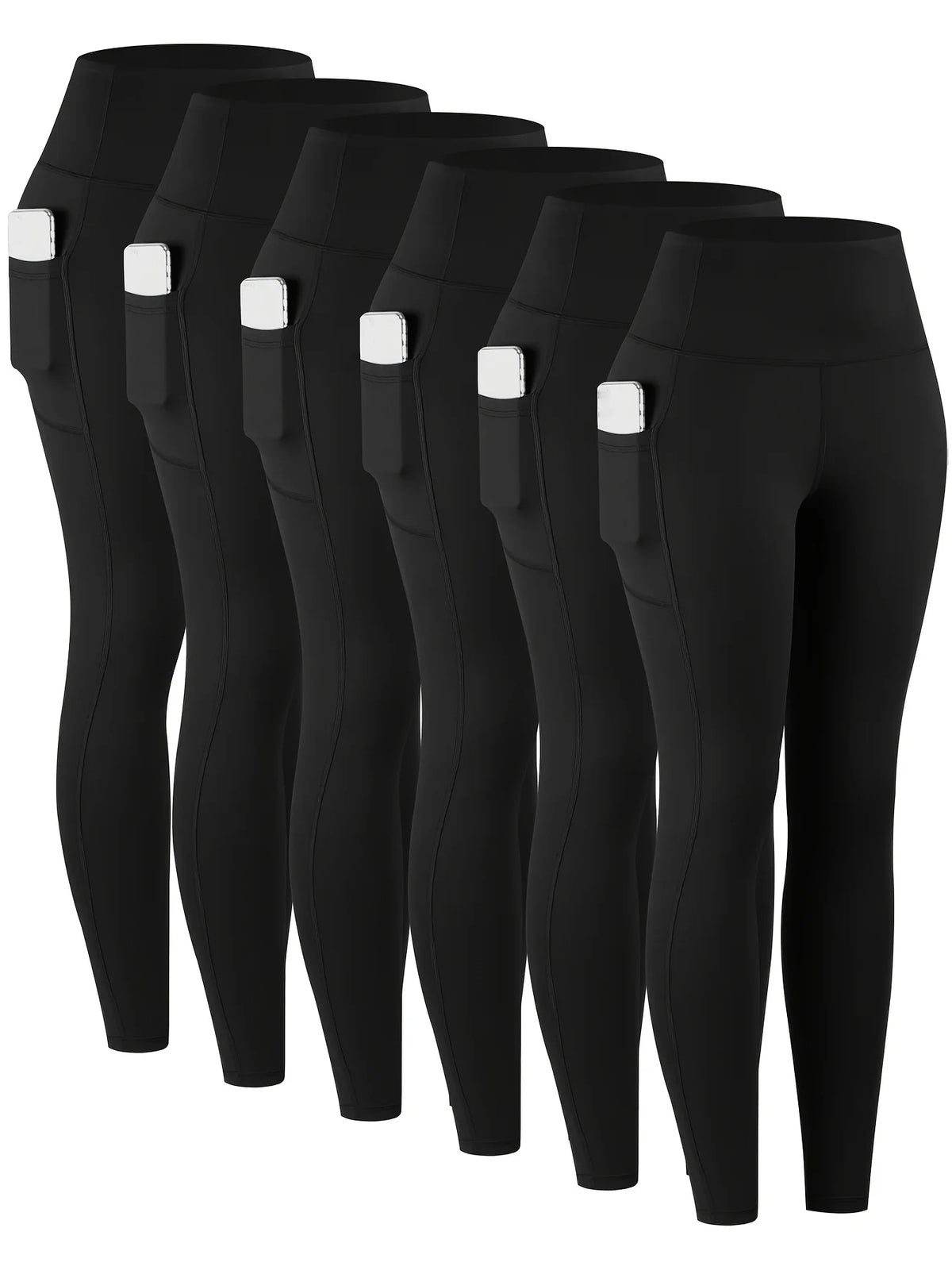 6Pcs Women High‑Waist Leggings With Pockets Soft Stretchy Workout Yoga Pants Tummy‑Control Athletic Running Gym Tights Casual Activewear For Ladies Daily Fitness