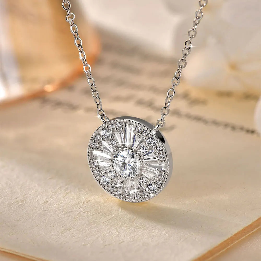 OXTAO Round Moissanite Pendant Necklace 5mm D Color VVS1 for Women Trapezoidal Cubic Zirconia Necklace Lab Created Imitation Diamond Wedding Party Luxury Jewelry 14K Gold Filled