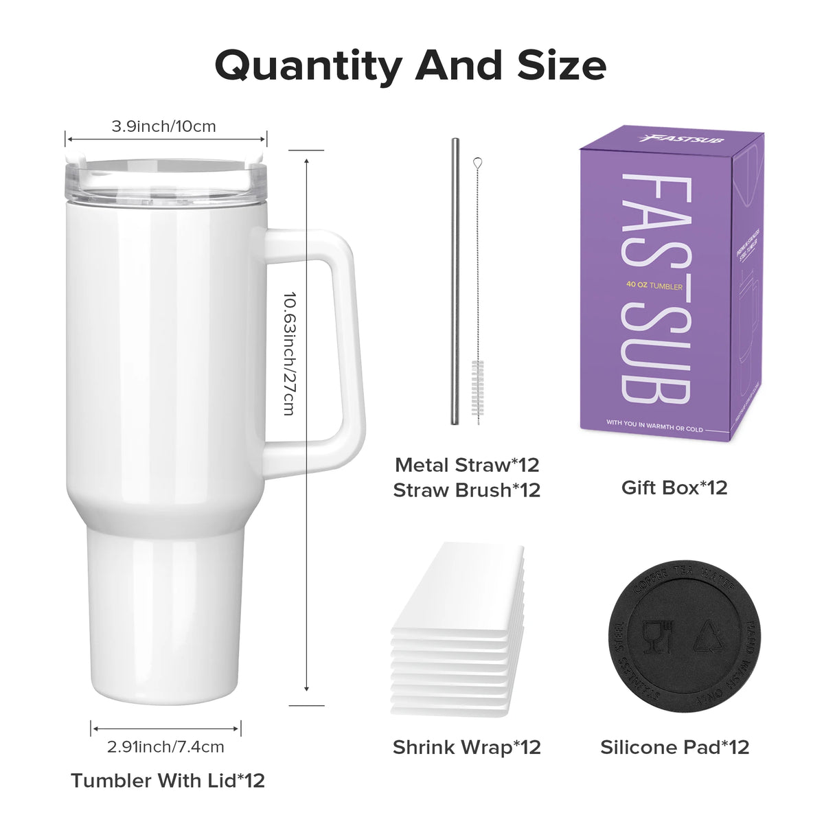 12Pack Sublimation Tumblers,40 OZ 304 Stainless Steel Double Insulated Water Bottle,for Tumbler Heat Press Sublimation Oven Printing