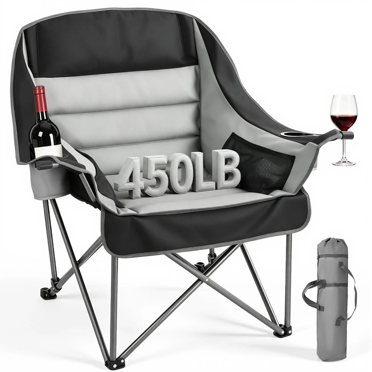 SucceBuy Oversized Camping Chairs Portable Padded Folding Camp Chairs with Cup Holders Wine Glass Holders for Outdoor Fishing