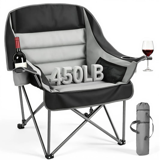 SucceBuy Oversized Camping Chairs Portable Padded Folding Camp Chairs with Cup Holders Wine Glass Holders for Outdoor Fishing