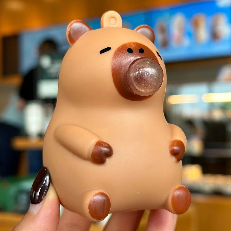 Adorable Capybara Keychain Squishy, Blowing Bubble Slow Rebound Stress Toy, Cute Animal Backpack Charm Pendant, Funny Fidget Figurine for Kids Birthday Gift