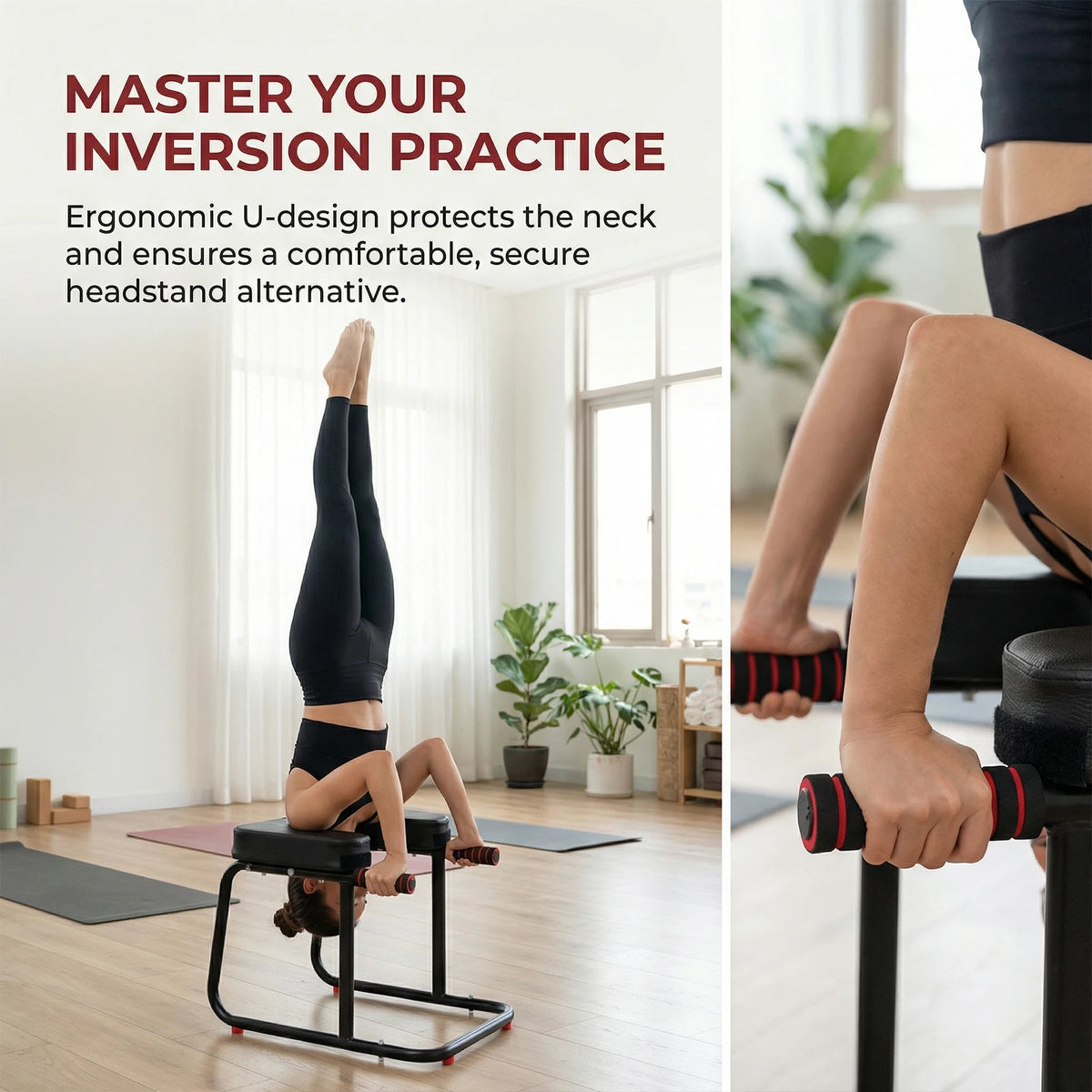 Yoga Inversion Chair for LOADING 550Lbs Handstand Trainer Bench with Anti-Slip Mat Metal Frame & PU Pads for Workout Fitness and Gym
